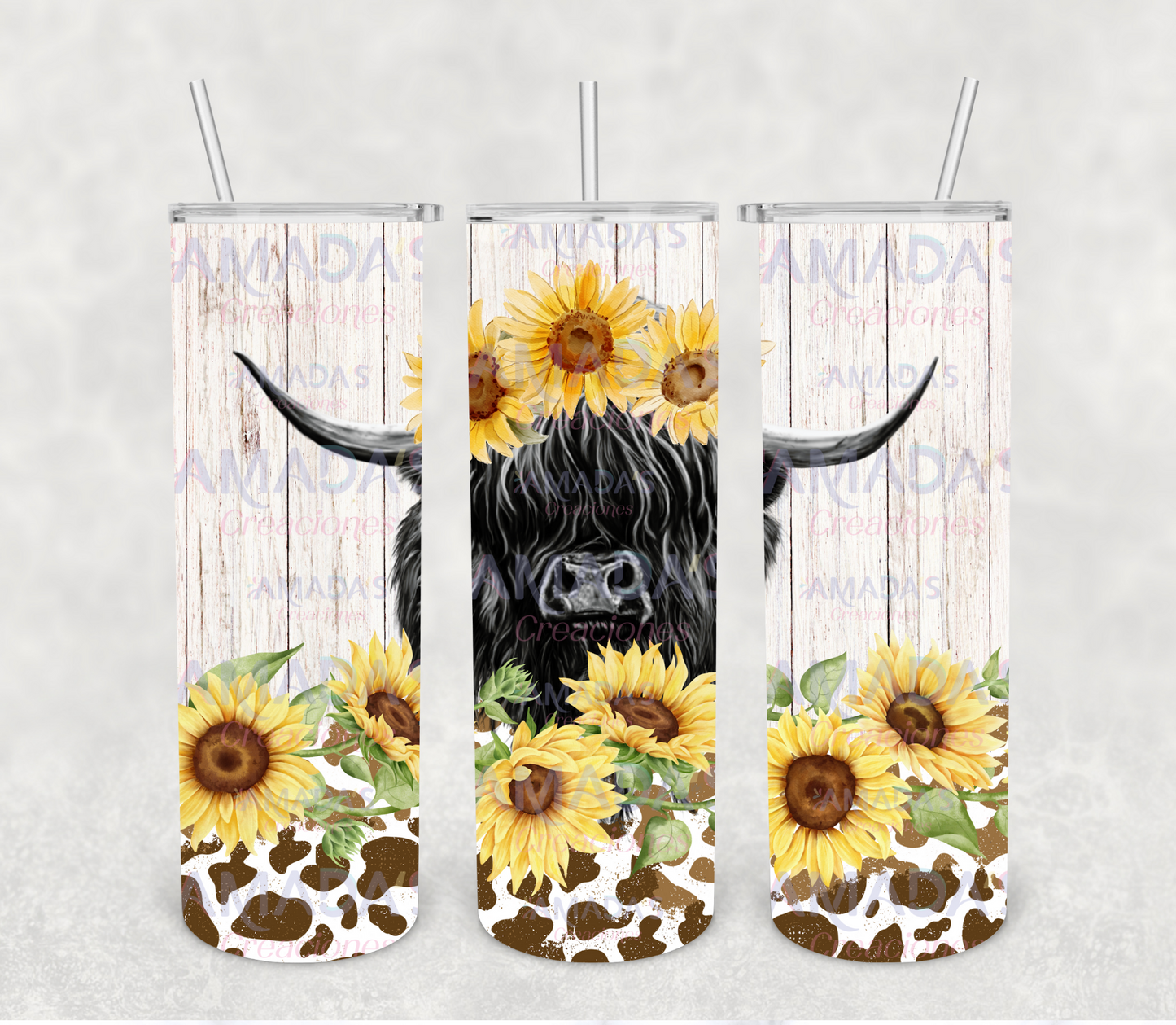 T#121 Highland cow and sunflowers(Transferencia de sublimación para tumblers de 20 oz)