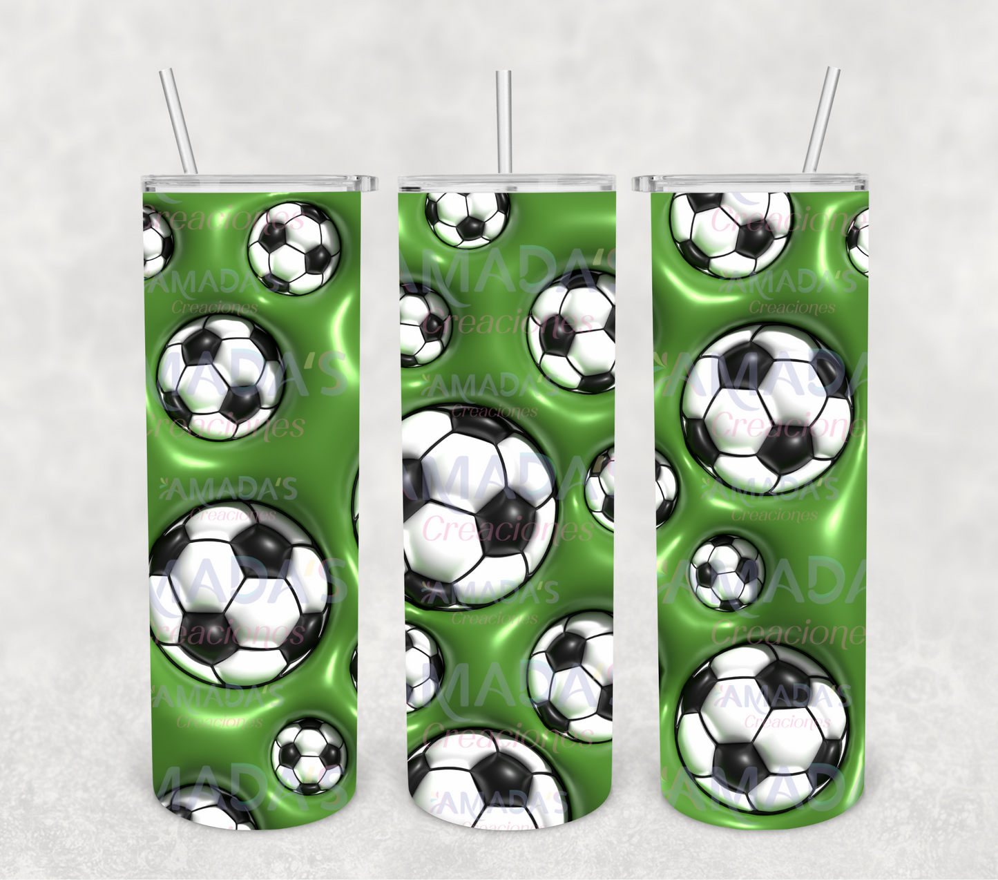 T#267 3D Green soccer balls.(Transferencia de sublimación para tumblers de 20 oz)