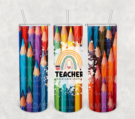 T#12 Teacher colorful pencils (Transferencia de sublimación para tumblers de 20 oz)