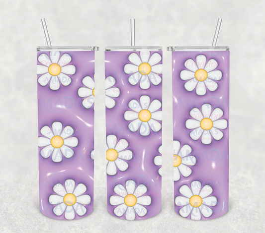 T#320  Daisy's flowers 3D purple (Transferencia de sublimación para tumblers de 20 oz)